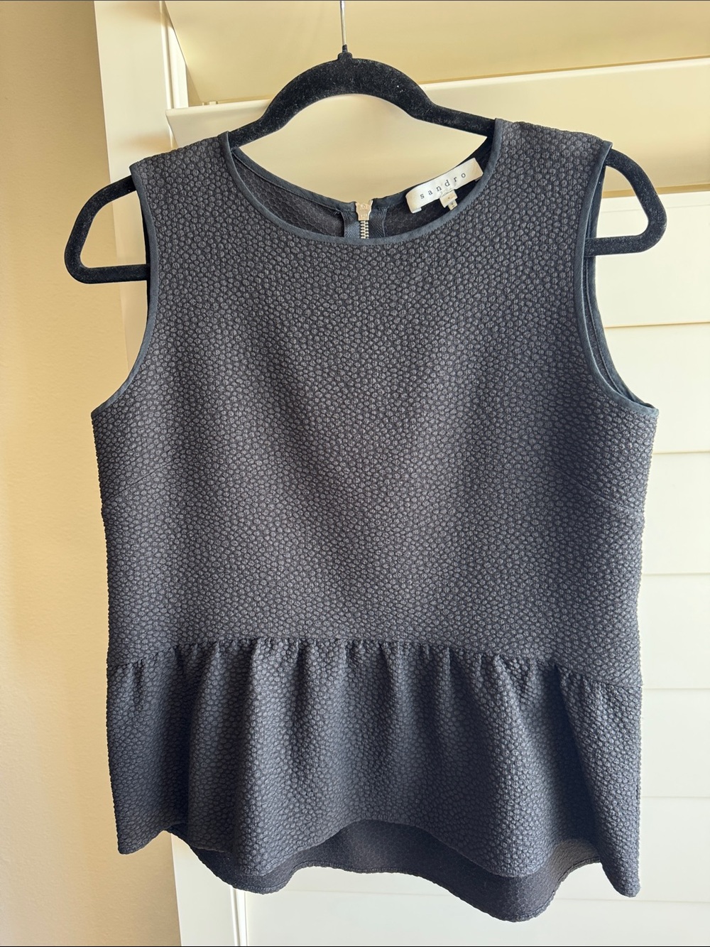 Sandro Black Textured Sleeveless Peplum Tank! 🖤